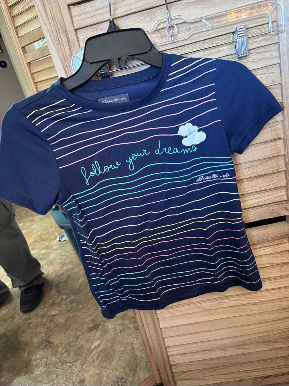 Eddie Bauer Children’s Navy Short-Sleeve Stripe Tee with Cloud & Script Medium
